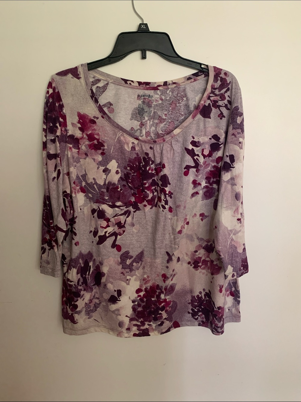 St. John's Bay Purple Floral Scoop Neck Long Sleeve Tee